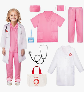 Costume de Docteur pour Filles - Tenue Médicale Enfant avec Blouse de Laboratoire et Sac de Transport, <span class=keywords><strong>Déguisement</strong></span> de Médecin pour Halloween, Jeu de Rôle pour la Journée des Métiers - Product Image 1