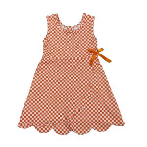 Robe d'été respirante sans manches à imprimé écossais orange et fleurs avec nœuds pour bébé fille GSD3428 – Vente en gros - Product Image 1