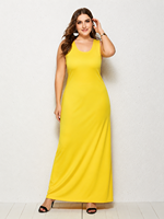 Robe longue en maille unie pour femme, col carré, sans manches, taille empire, coupe droite, grande taille, style décontracté d'été
