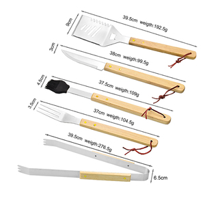 5件木制手柄烧烤烤架用具工具不锈钢烧烤工具套装带竹子定制盒 - Product Image 2