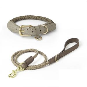 Maßgefertigtes Hochwertiges Langlebiges Rindsleder Handgeflochtenes Robustes Anti-Verlust Haustier-Hundehalsband-Leine-Set für Einfaches Gehen mit dem Hund - Product Image 4