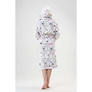 เสื้อคลุมมีฮู้ดผ้าฟลีซพิมพ์ลายหมีน่ารักสำหรับผู้หญิง แขนยาว ชุดนอนนุ่มสบาย สีขาว ชุดคลุมลำลอง - Product Image 1