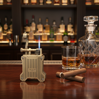 Briquet de table JIFENG JF-118 classique de luxe, grande taille, en métal, rechargeable au butane, à flamme unique, pour cigares et cigarettes, livré en coffret cadeau