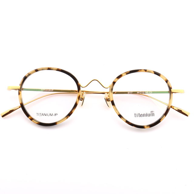 9117 Fashion Round Acetate Titanium Eyeglasses Frame Men Women Vintage Optical Glasses Trendy Luxury Myopia Prescription Eyewear