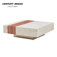 Table basse carrée en marbre personnalisée Centurymosaic, style moderne, beige et rouge, pour salon, vente en gros
