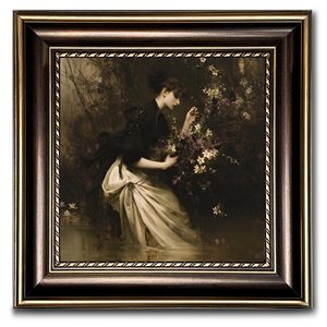 Tableau mural en toile pour <span class=keywords><strong>femme</strong></span>, motif floral vintage, marron foncé, cadre doré, échantillons prêts en moins d'une journée - Product Image 1
