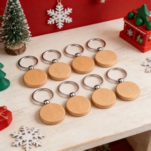 Us Stock 10pcs Wooden Keychain Blanks for Personalized DIY Crafts Round Wood Keyring Blanks for DIY Key Chains