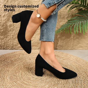 Nouvelle conception de chaussures à talons hauts sexy pour <span class=keywords><strong>femme</strong></span>, luxe, bout rond fin, dessus <span class=keywords><strong>en</strong></span> daim synthétique, talon carré épais K9939 - Product Image 2