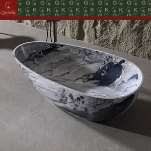 Bañera Independiente Moderna GOLDKING de Mármol Azul Grisáceo con Borde Liso, Diseño Hueco Pulido y Fabricación Personalizada OEM - Product Image 2