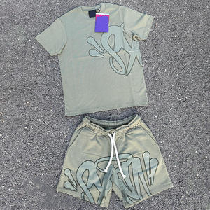 YYSY <strong>Custom</strong> Print Sweat <strong>Suits</strong> Oversized Cotton Jogger Tracksuits Two Piece Summer Crew Neck Tshirts and Shorts Sets for Men - Product Image 3