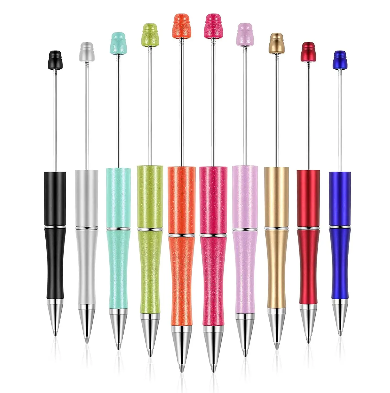 Wholesale Decorative Plastic Beaded Pens For DIY Blank Round Beads Beadable Designs Add A White Bling Spacer With Refill Ink