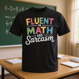 Camiseta con la frase «Fluent In Math And Sarcasm» para profesores, regalo con humor matemático - Product Image 3