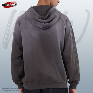 Sweat à capuche vintage streetwear 370GSM 100% coton, coupe ample sans cordon, manches tombantes, patchwork, effet délavé, pour homme - Product Image 5