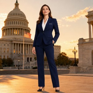 Ensemble <span class=keywords><strong>tailleur</strong></span> classique pour femme, coupe droite, <span class=keywords><strong>pantalon</strong></span> et blazer ajustés, couleur unie, style Washington DC Capitol, personnalisable, vente en gros - Product Image 4