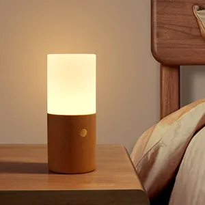 Lámpara led de noche con tapa de madera para dormitorio, cambio de color portátil con luz ambiental, cilindro RGB, recargable por usb