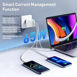 Chargeur mural USB-<span class=keywords><strong>C</strong></span> PD 65W GaN double type <span class=keywords><strong>C</strong></span> et USB-A avec prise EU premium pour MacBook Pro/Air, ordinateur portable et mobile - Product Image 2