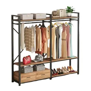 Phòng ngủ hiện đại freestanding tủ quần áo lưu trữ quần áo Organizer Closet Đôi Treo Rod kết hợp quần áo cửa hàng hiển thị giá