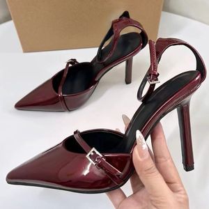 Talons de luxe, nouveaux talons pointus brillants à la mode, slingback rouges pour femmes - Product Image 3