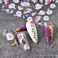 Stiker Kuku Bunga 3D Realistis Gaya Jepang, Berongga, Warna-warni, Desain Mewah Ringan Tiga Dimensi 5D