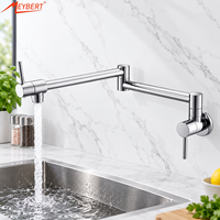 Robinet de cuisine mural moderne en acier inoxydable 304, monotrou, eau froide, double poignée, flexible et pliable