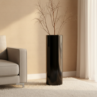 Vas Kaca Tinggi Lurus Minimalis Modern Warna Hitam Silinder untuk Dekorasi Hotel Buatan Tangan, Cocok untuk Hidroponik dan Tanaman Bambu Keberuntungan