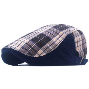 Casquette réglable en velours côtelé pour homme, style gavroche, motif écossais vintage, béret britannique d'hiver - Product Image 4