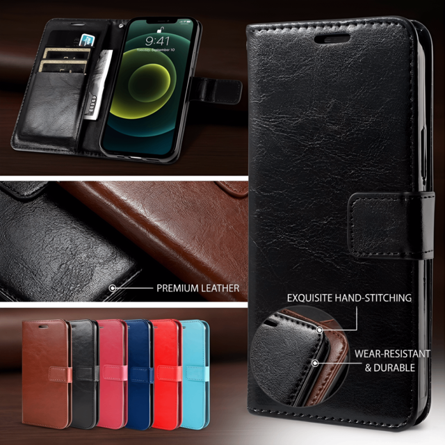 Vintage Flip Wallet Case Vegan Leather Soft Silicone Full Cover with Kickstand & Card Slots Protective Cover for iPhone 16Series