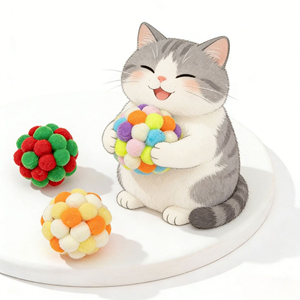 Interactive Eco-Friendly Furry Ball Cat Scratch Toy Handmade Durable Three Sizes <strong>Pet</strong> Toy in Colorful Style - Product Image 5