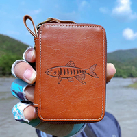 Boîte de rangement pour matériel de pêche à la mouche en PU et cuir de veau écologique 11*9cm pour ruisseau, lac, rivière - Portefeuille de rangement pour leurres et mouches
