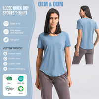 T-shirt de sport pour femme à coupe ample et séchage rapide, vêtements de sport OEM, vêtements de yoga personnalisés, hauts de fitness, t-shirt de course, pull de sport pour femme