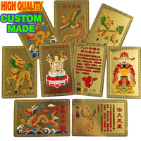 Cartes Métalliques, Talisman Personnalisé du Zodiaque Chinois et des Créatures Mythiques, Pièce de Prière de Poche Plaqué Or avec Émail Rouge