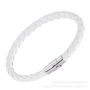 Stainless Steel Snap Buckle Leather Braided <b>Bracelet</b> <b>Red</b> Color Geometric Design Fashion Charm <b>Bracelet</b> - Product Image 3