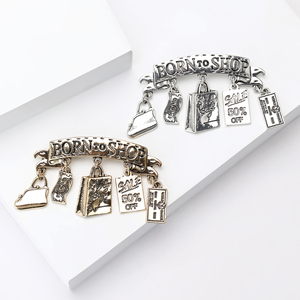 Broche Tendance Créative en Alliage de Zinc Plaqué Or 14K et Argent, Design Personnalisé pour Mariage, Fête, Passionnée de <span class=keywords><strong>Shopping</strong></span>, Vêtements Féminins - Product Image 1