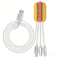 Kabel Pengisi Daya 3 in 1 Desain Hot Dog Kustom untuk Hadiah Perusahaan, Kompatibel dengan Multi Tipe-C, Portabel untuk Iphone dan Android