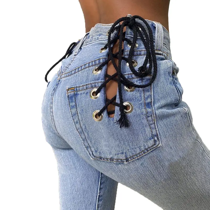 2024 Dames Jeans Sexy Contrast Achterkant Zijband Jeans Hoge Taille Vrouwen Denim Jeans Broek Dames Dames Meisjes Moeder