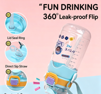 Bouteille d'eau en plastique amusante de 580 ml avec deux modes de consommation, ouverture à une touche sans éclaboussures, joint anti-fuite pour une hydratation quotidienne