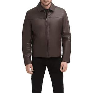 Veste en cuir d'agneau véritable pour homme, col chemise noir, style motard Cafe Racer, épaisseur standard, fermetures éclair décorées - Product Image 3