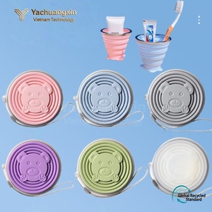 Gobelet pliable en silicone 2,0 L, gobelet d'eau pliable pour voyage, rose et violet, gobelet de sport d'extérieur avec sangle - Product Image 2