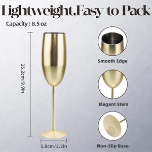 Flûte à champagne en acier inoxydable avec logo personnalisé, pour les célébrations de mariage, élégante coupe à champagne en métal doré - Product Image 2