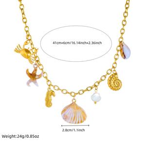 Nieuwe 18K Pvd Vergulde Oceaan Hanger Ketting Rvs Zeepaardjes Zeester Schelp Krabben Charm Ketting Voor Vrouwen - Product Image 5