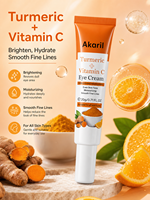 Crème Contour des Yeux Anti-Rides Akaril au Curcuma, Vitamine C, Acide Kojique et Collagène – Éclaircissante, Anti-Cernes, Anti-Poches – Soin Herbal pour la Peau