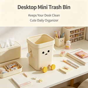 Cartoon Waste <b>Bin</b> Plastic Trash Can With Drawers Desktop Garbage Container for Home <b>Office</b> Bathroom - Product Image 3