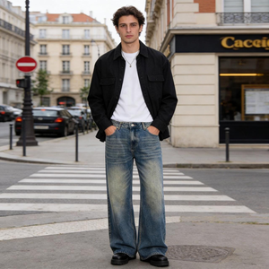 Jean évasé Y2K personnalisé pour homme, délavé style vintage, coupe large, streetwear, baggy, <span class=keywords><strong>rétro</strong></span>, style skater, vente en gros - Product Image 4