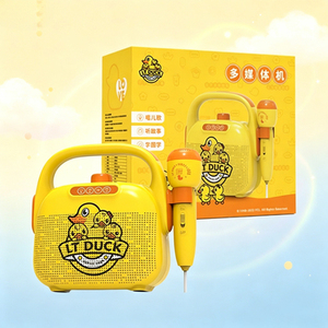 Machine <span class=keywords><strong>de</strong></span> karaoké pour enfants, motif canard <span class=keywords><strong>de</strong></span> dessin animé, système audio BT, modes <span class=keywords><strong>de</strong></span> lecture multiples, microphone à voix magique, enceinte - Product Image 1
