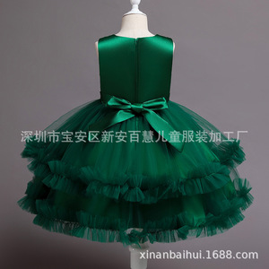 Robe de bal en tulle vert pour enfants, col cœur, robe de princesse pour anniversaire, mariage, spectacle - Product Image 3