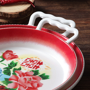 Xiangyuan <b>Melamine</b> <b>Plate</b> Round Double Handle Red Flower Design For Wedding Restaurant Seafood Serving - Product Image 2
