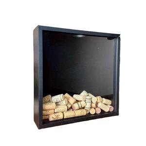8x8 pouces carré noir fente supérieure 5cm vin liège support boîte bière casquettes billets talons ombre boîte <span class=keywords><strong>cadre</strong></span> - Product Image 1
