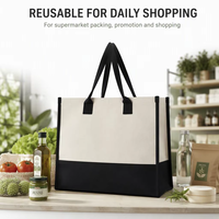 Sac fourre-tout en toile de coton imprimé sur mesure avec bordure contrastée et poignées d'épaule, vente en gros pour les chaînes de magasins et les boutiques
