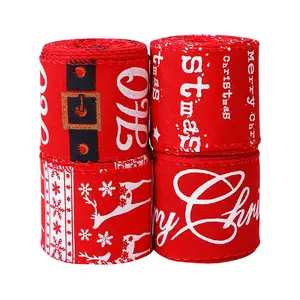 MSD丝带2.5英寸圣诞印花丝带批发礼品麻布丝带制造商