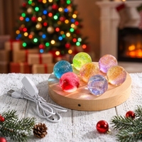 Lampe de Chevet LED Moderne en Résine Effet Glace Craquelée avec Base en Bois, Lampe de Bureau USB, Cadeau Personnalisé Coloré, Décoration Maison, Vente en Gros